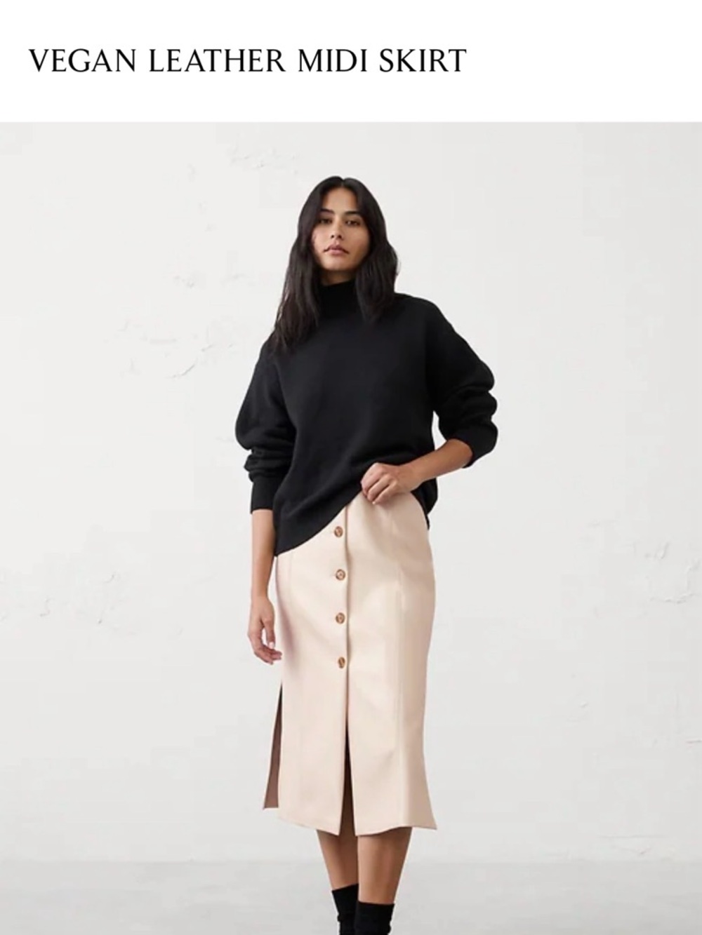 Banana Republic Cream Button-Front Vegan Leather Midi Skirt
